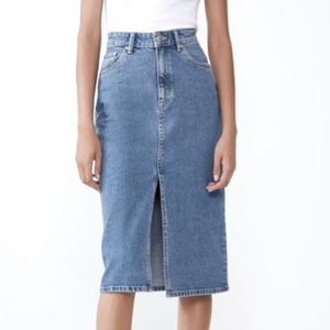 Zara front slit denim midi skirt